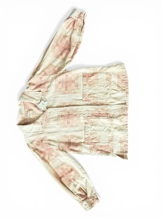 Free People Shirt Women L Beige Pink Plaid Button Up Long Sleeve - Picture 4 of 10